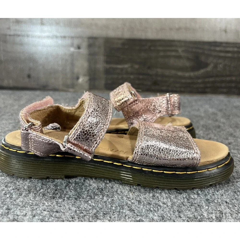 Dr Martens Pink Metallic Sandals Leather Big Kids Ankle Strap US 3 EU 3